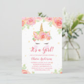 Watercolor Floral Magical Unicorn Girl Baby Shower Invitation (Standing Front)