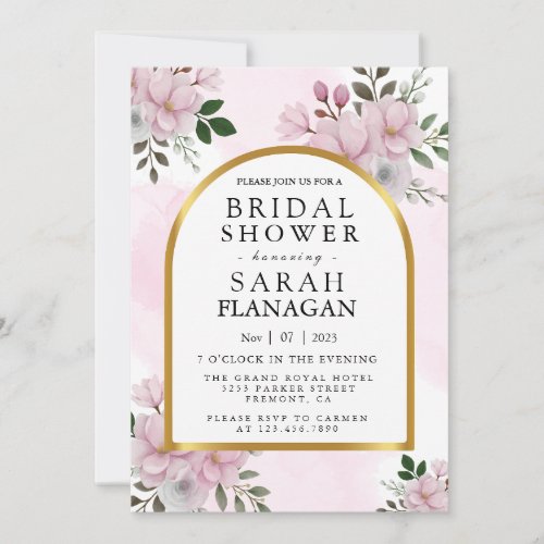 Watercolor Floral Magnolia Arch Bridal shower  Invitation