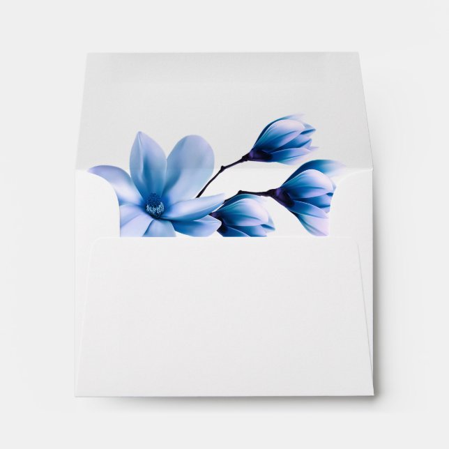 Watercolor Floral Magnolia Blue Navy RSVP Wedding Envelope (Back (Bottom))