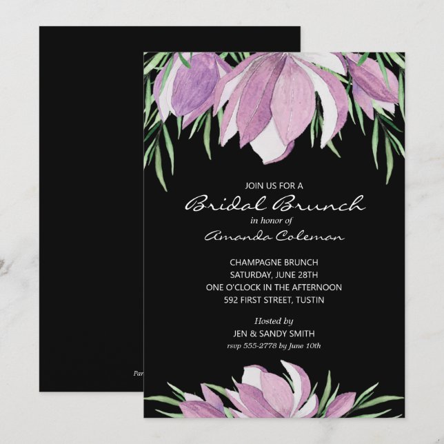 Watercolor Floral Magnolia Bridal Shower Invites (Front/Back)