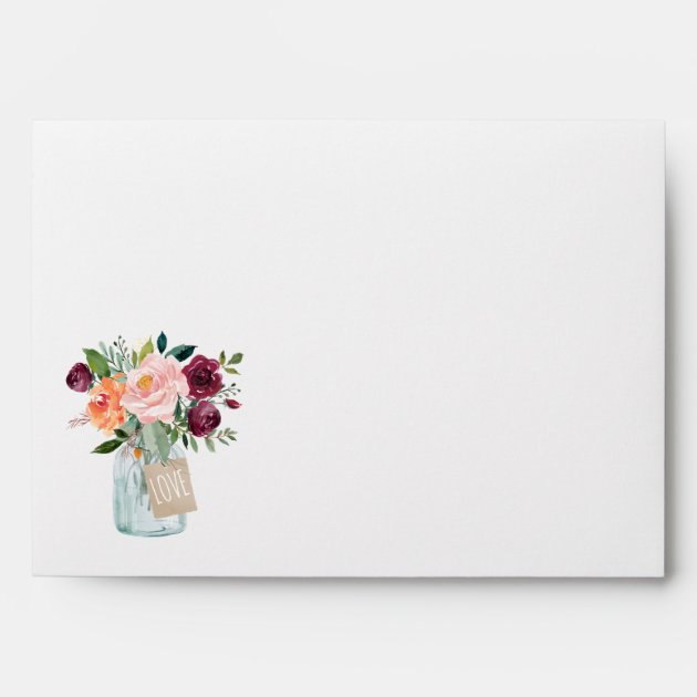 Watercolor Floral Mason Jar For 5x7 Invitation Envelope