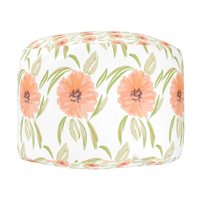 Watercolor Floral Meadow Blooms Wildflower Pouf (Right)