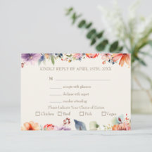 Watercolor Floral Meal Choice Wedding