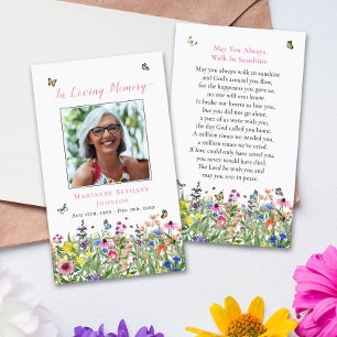 Watercolor Floral Memorial Funeral Prayer Card