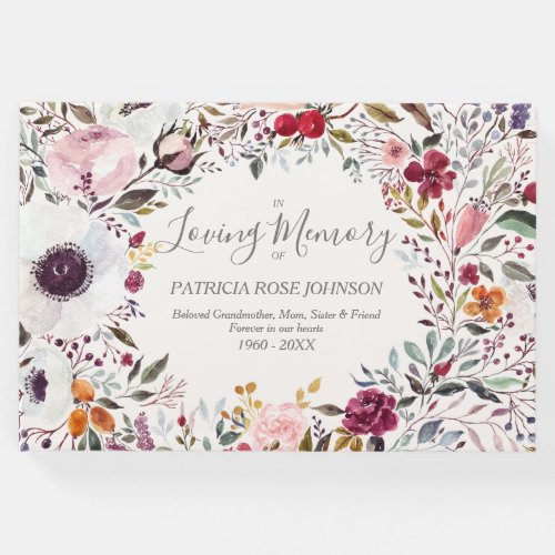 Watercolor Floral Memorial Funeral Remembrance Guest Book