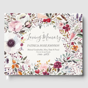 Watercolor Floral Memorial Funeral Remembrance Guest Book