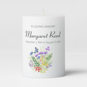 Watercolor Floral Memorial Pillar Candle