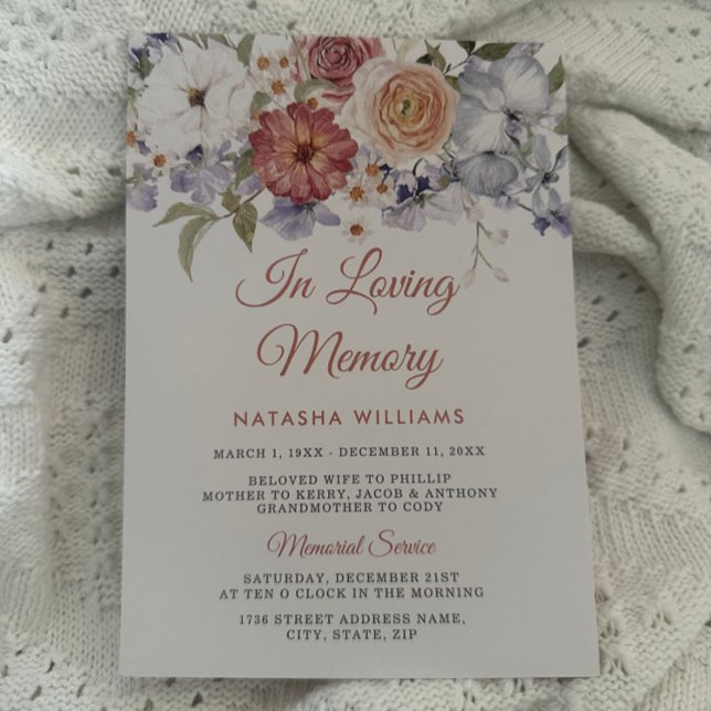 Watercolor Floral Memorial Service Invite (Creator Uploaded)