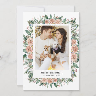 watercolor floral merry christmas photo card