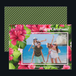 Watercolor Floral Merry Christmas Photo Holiday Card<br><div class="desc">Watercolor leaves and tropical Hawaiian hibiscus flowers in shades of pink accent your favorite photo with your names and greeting in chic lettering. Use ANY COLOR for the frame and background color on the back - you can remove the stripes, too. **ADD more photos or details on the back. ***VERTICAL...</div>