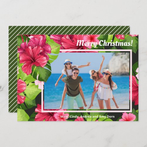 Watercolor Floral Merry Christmas Photo Holiday Card