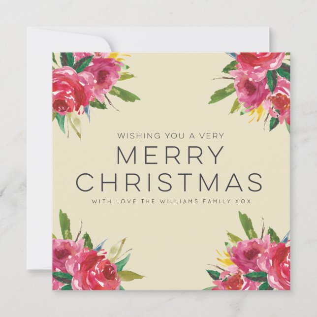 Watercolor Floral Merry Christmas Script Cards (Front)