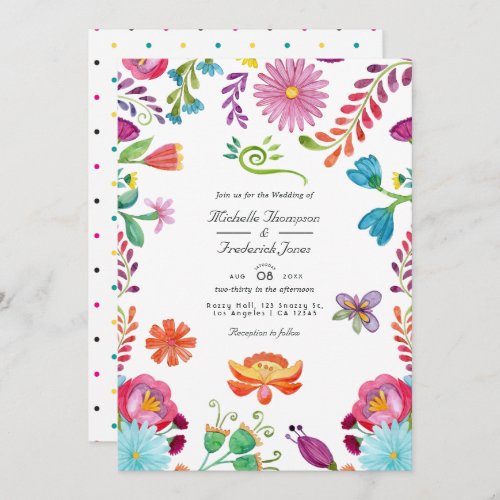 Watercolor Floral Mexican Fiesta QR Code Wedding Invitation