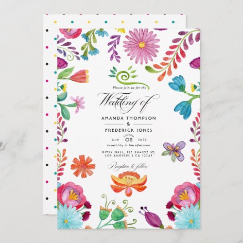 Watercolor Floral Mexican Fiesta Wedding Photo Invitation
