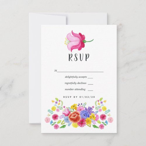 Watercolor Floral Mexican Fiesta Wedding RSVP Card