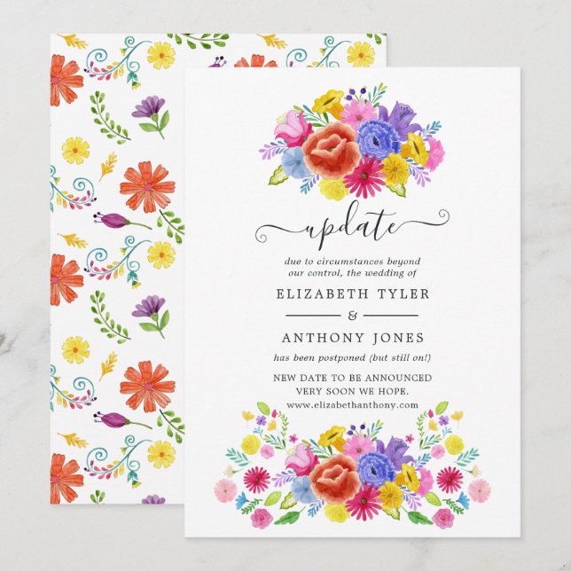 Watercolor Floral Mexican Fiesta Wedding Update Invitation (Front/Back)