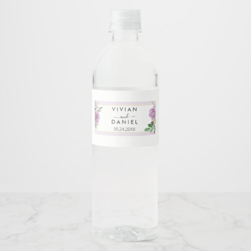 Watercolor Floral Minimalist Wedding Water  Water Bottle Label