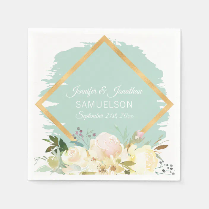 Download Watercolor Floral Mint Green Gold Frame Wedding Napkins Zazzle Com