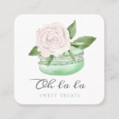 Watercolor Floral Mint Macaron Bakery & Sweets Square Business Card (Front)