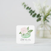 Watercolor Floral Mint Macaron Bakery & Sweets Square Business Card (Standing Front)