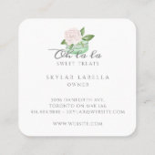 Watercolor Floral Mint Macaron Bakery & Sweets Square Business Card (Back)