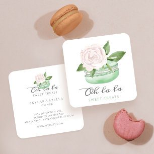 Watercolor Floral Mint Macaron Bakery & Sweets Square Business Card