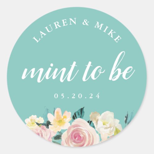 Watercolor Floral Mint to Be Wedding Favor Classic Round Sticker