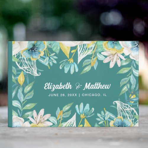 Watercolor Floral Mint Yellow Wedding Guest Book