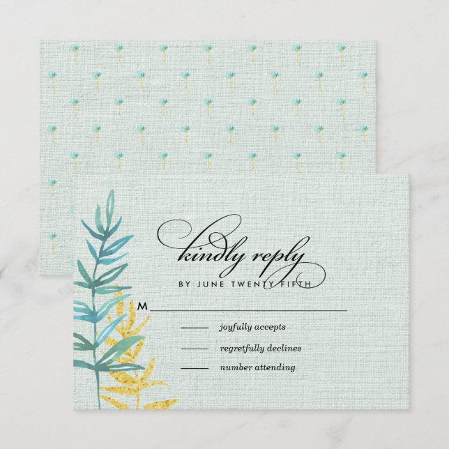 Watercolor Floral Mint Yellow Wedding RSVP Card (Front/Back)