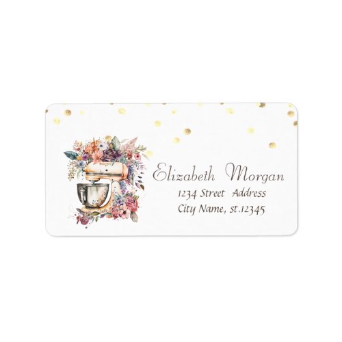 Watercolor Floral Mixer Gold Confetti   Label