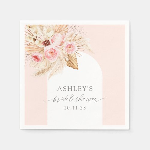 Watercolor Floral Modern arch Pampas Bridal Shower Napkins