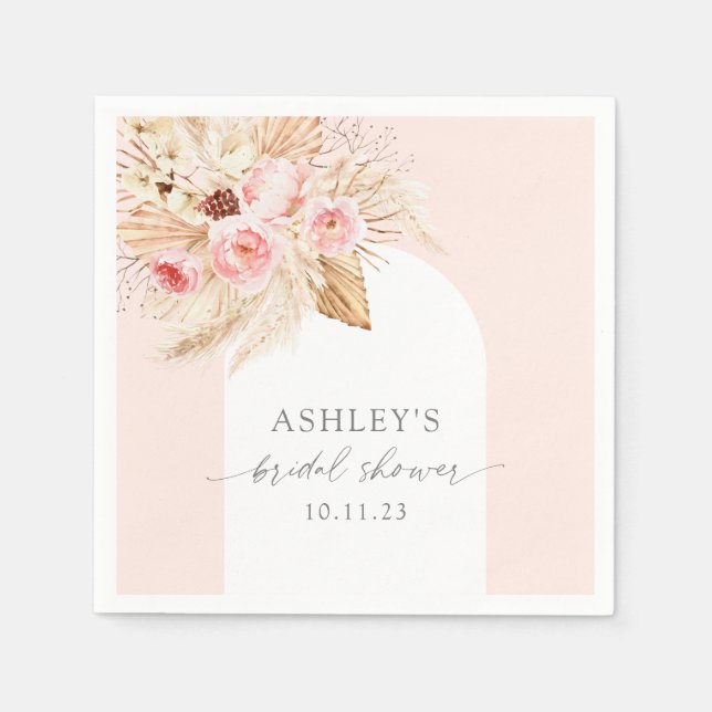 Watercolor Floral Modern arch Pampas Bridal Shower Napkins (Front)