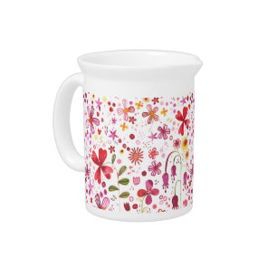 Watercolor Floral Modern Beverage Pitcher