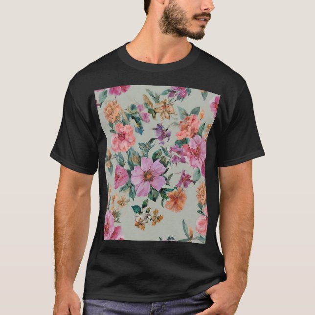 watercolor floral modern blossom pattern. T-Shirt (Front)