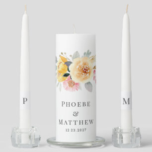 Watercolor Floral Modern Botanical Wedding Unity Candle Set