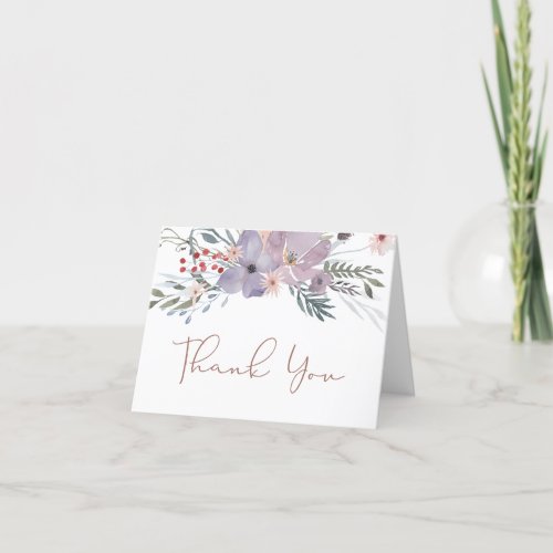 Watercolor Floral Modern Copper Script Thank You Card