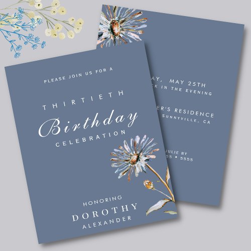 Watercolor Floral Modern Elegant Adult Birthday Invitation