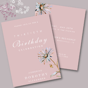 Watercolor Floral Modern Elegant Adult Birthday Invitation