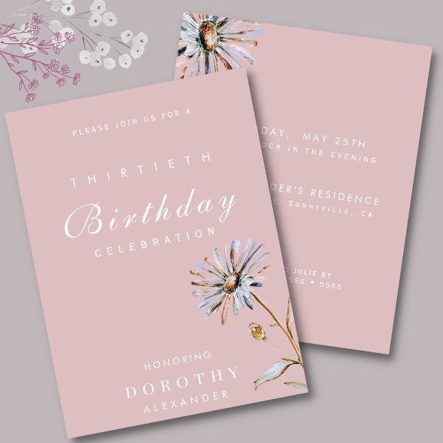 Watercolor Floral Modern Elegant Adult Birthday Invitation (Creator Uploaded)