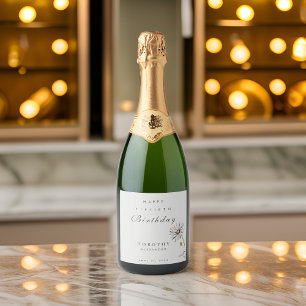 Watercolor Floral Modern Elegant Adult Birthday Sparkling Wine Label