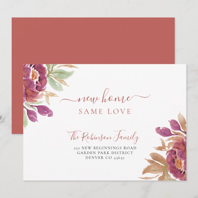 Watercolor floral modern elegant moving announcement (Front/Back)