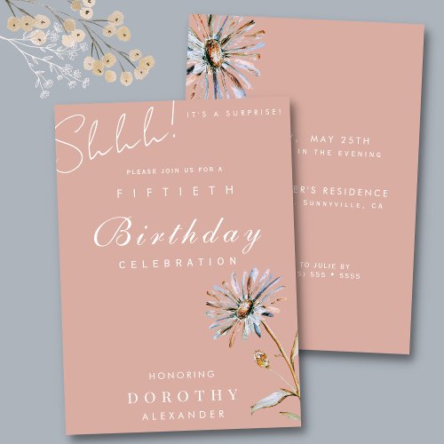 Watercolor Floral Modern Elegant Surprise Birthday Invitation