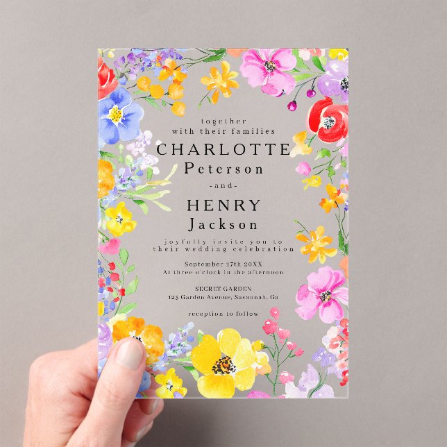 Watercolor Floral Modern Garden Spring Wedding Acrylic Invitations (Insitu (Handheld))