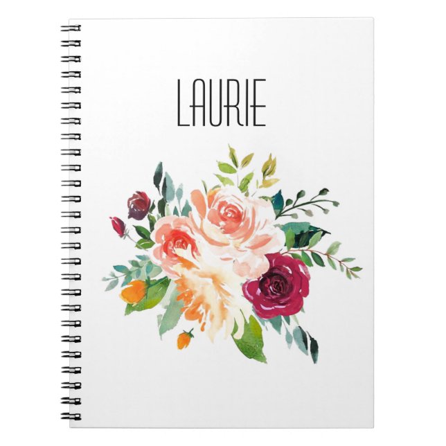 Watercolor Floral Modern Name Notebook (Front)