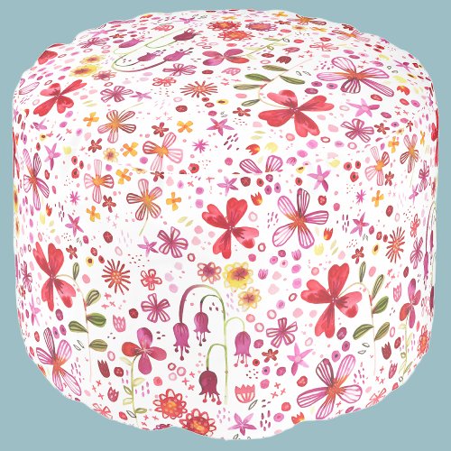 Watercolor Floral Modern Pouf