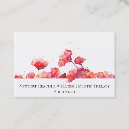  Watercolor Floral Modern Red Poppy Flower Business Card