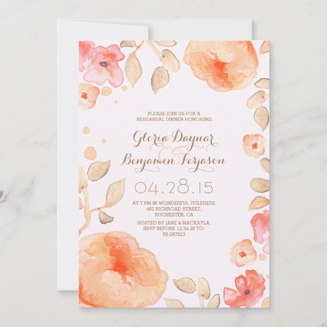 watercolor floral modern rehearsal dinner invitation (Front)