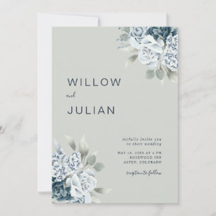 Watercolor Floral Modern Sage Green Wedding Invitation