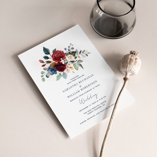 Watercolor Floral Modern Wedding Invitation (Elegant Script Floral Wedding Invitation)