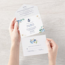 Watercolor Floral Monogram Anchor Beach Wedding All In One Invitation